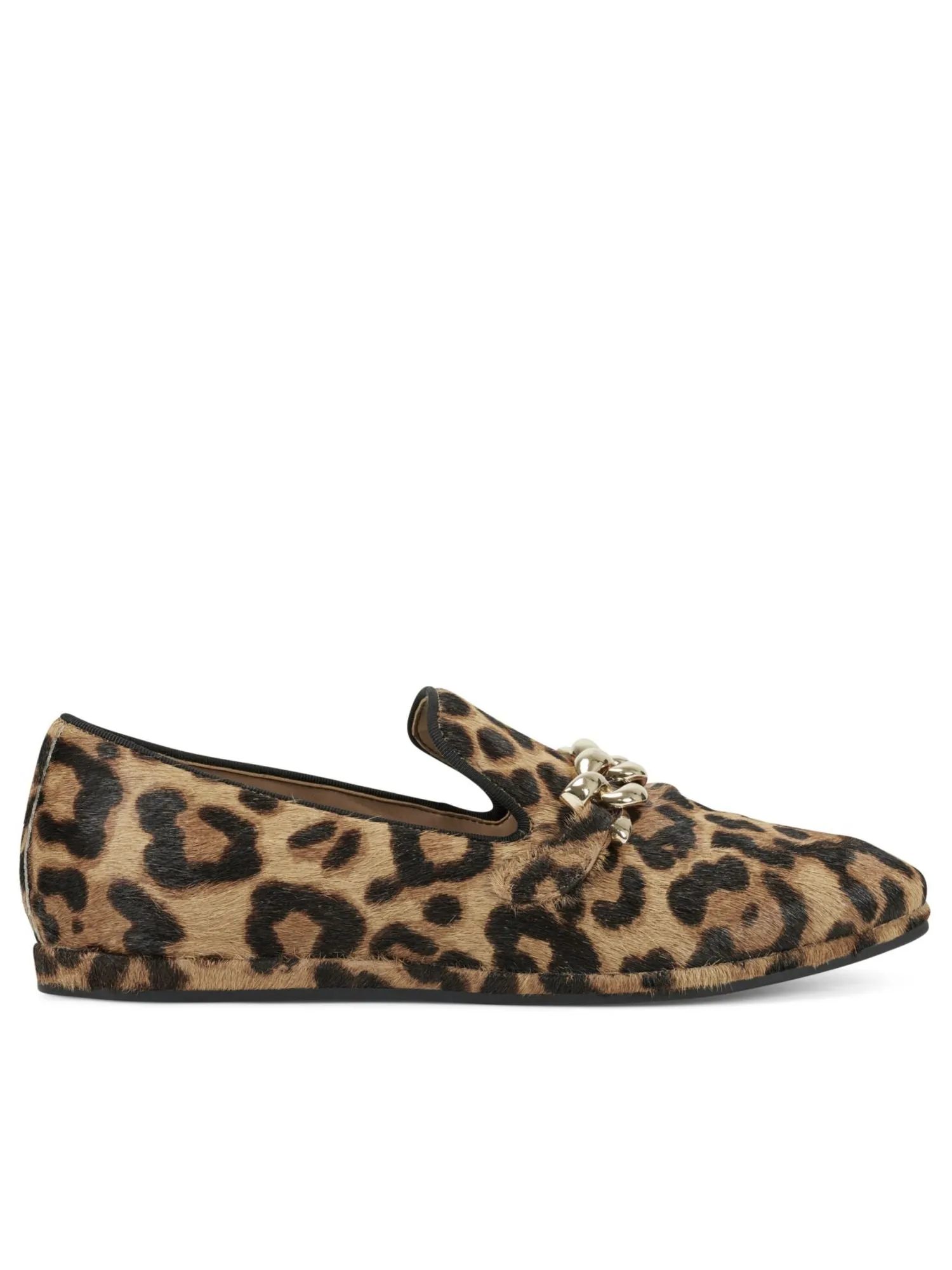 AEROSOLES Womens Brown Leopard Print Gold Tone Chain Comfort Breathable Kailee Round Toe Slip On Leather Loafers Shoes M