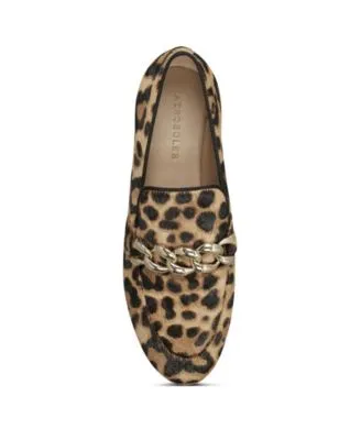 AEROSOLES Womens Brown Leopard Print Gold Tone Chain Comfort Breathable Kailee Round Toe Slip On Leather Loafers Shoes M