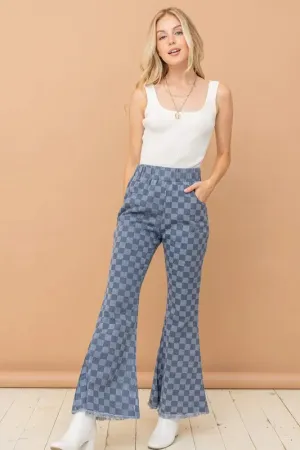 And The Why Checkerboard High Waist Bell Pants In Denim
