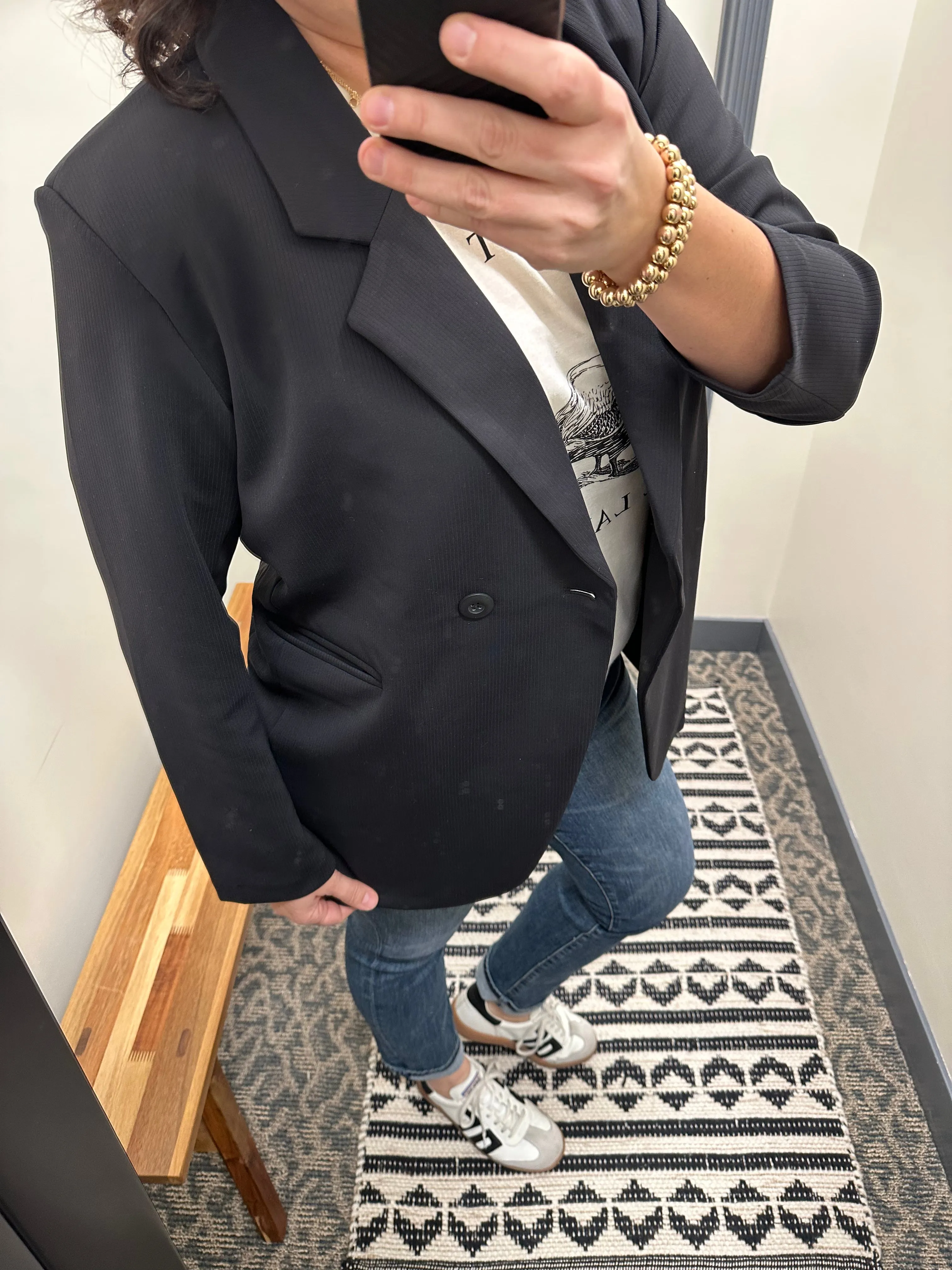 Black Oversized Stripe Blazer