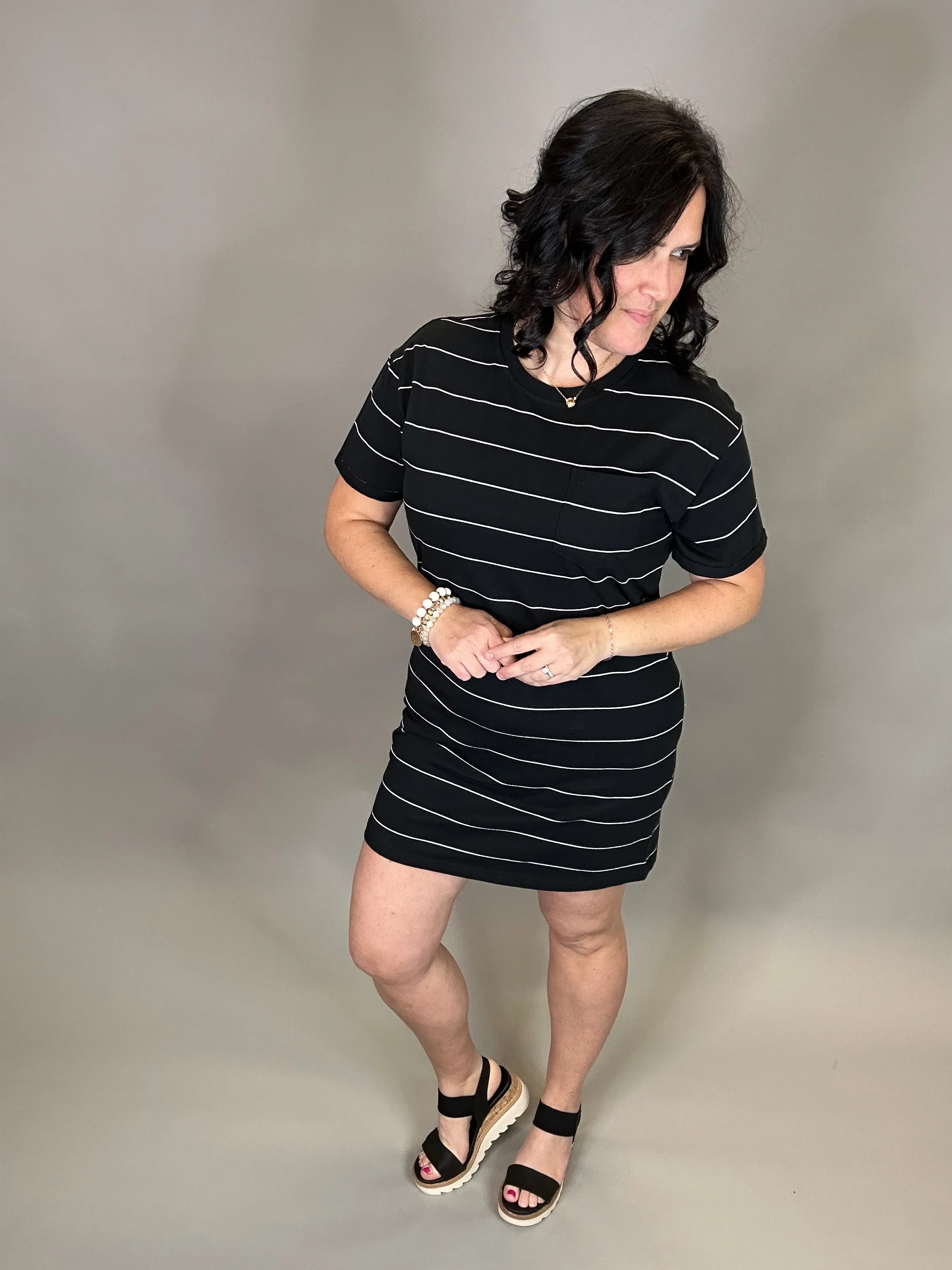 Black White Stripe Kick Back Dress