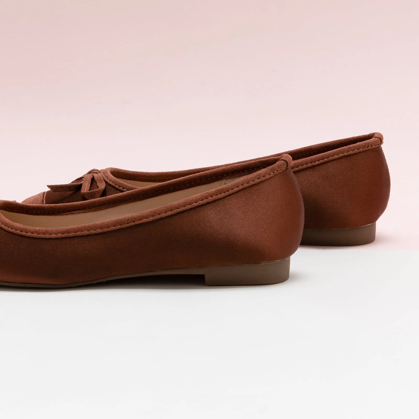 Cap-Toe Silk Ballet Flats (Elena) Brown