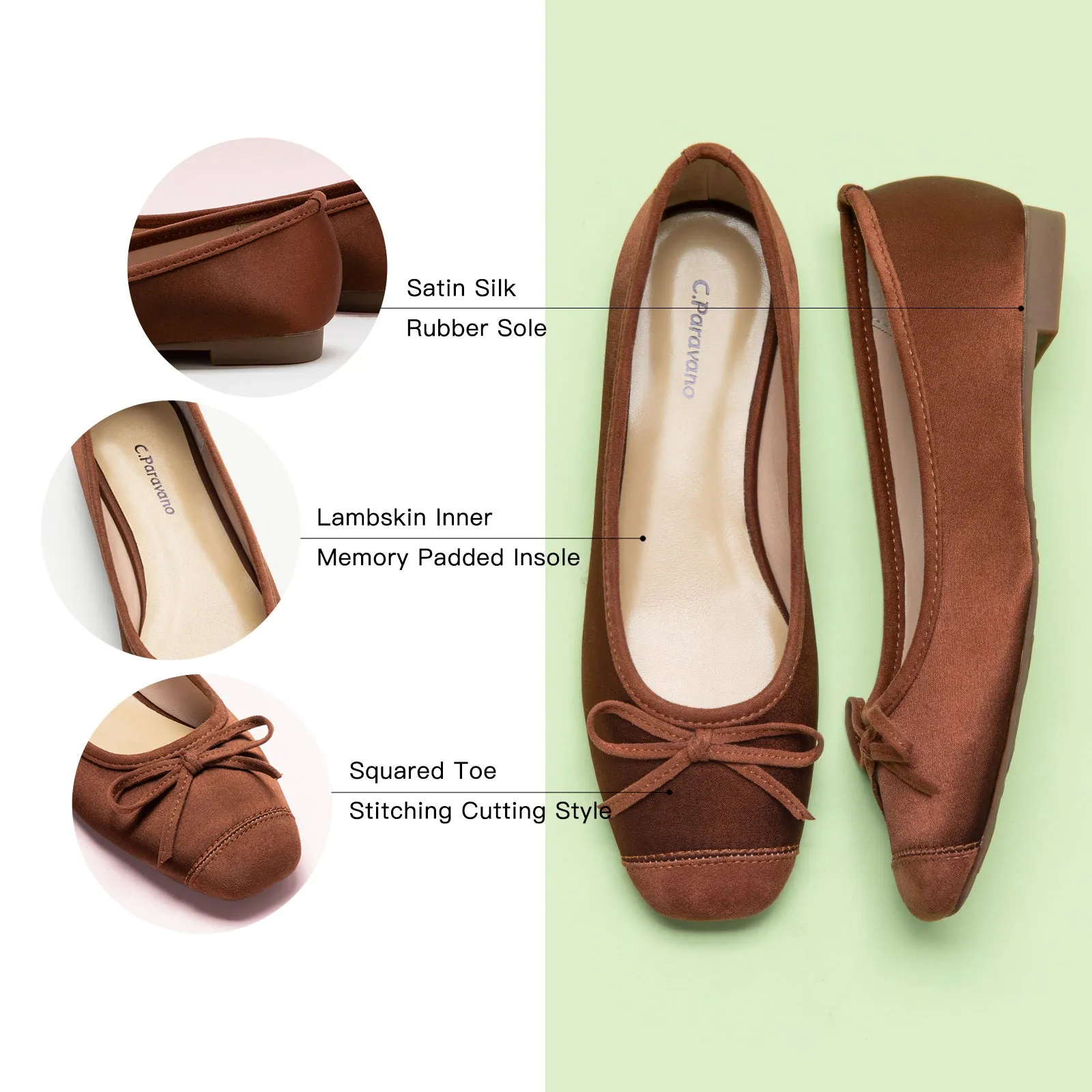 Cap-Toe Silk Ballet Flats (Elena) Brown