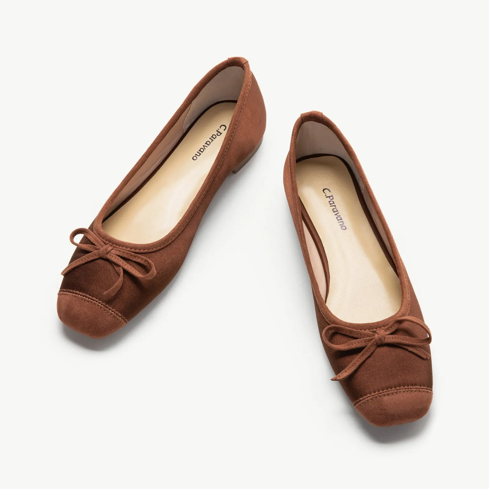 Cap-Toe Silk Ballet Flats (Elena) Brown