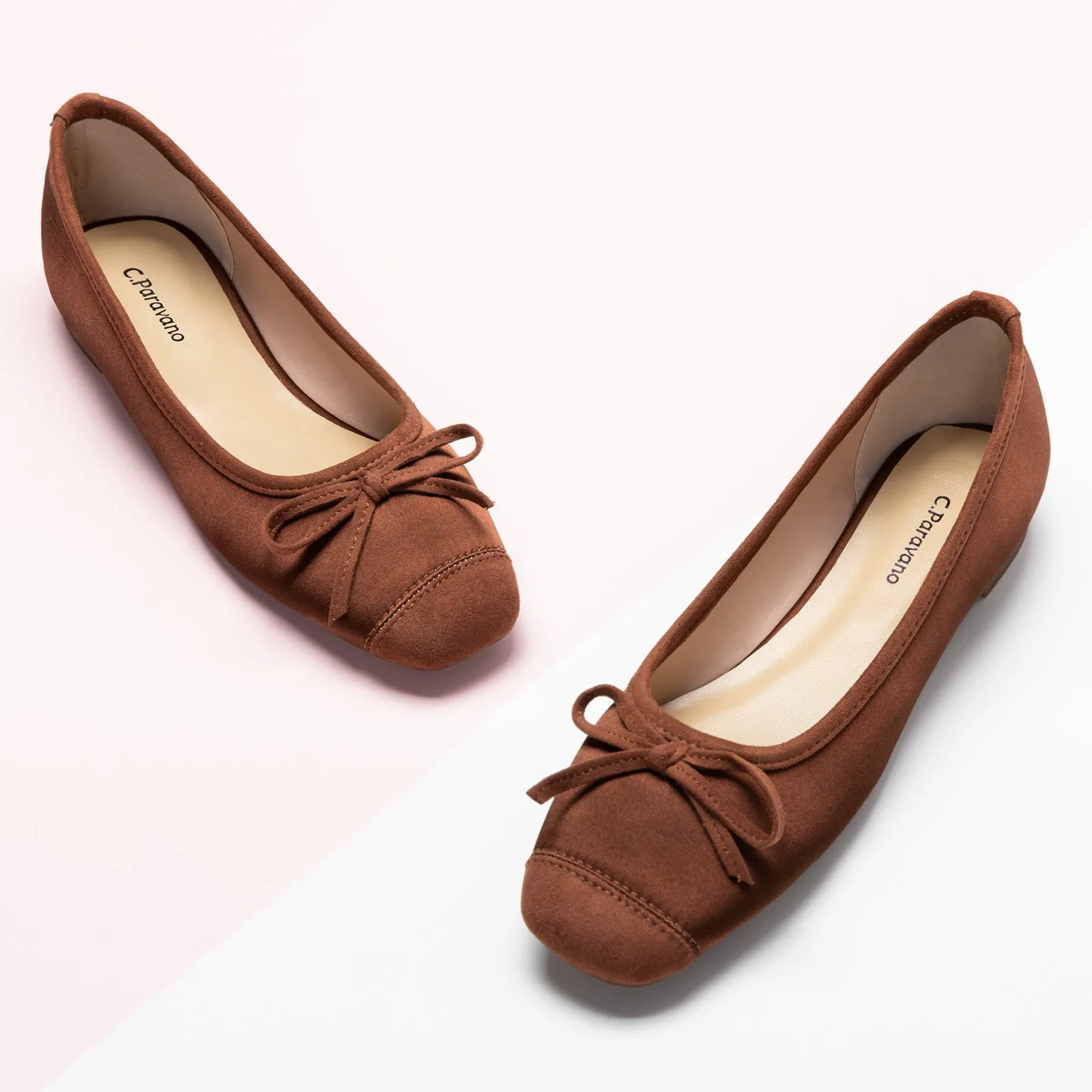 Cap-Toe Silk Ballet Flats (Elena) Brown
