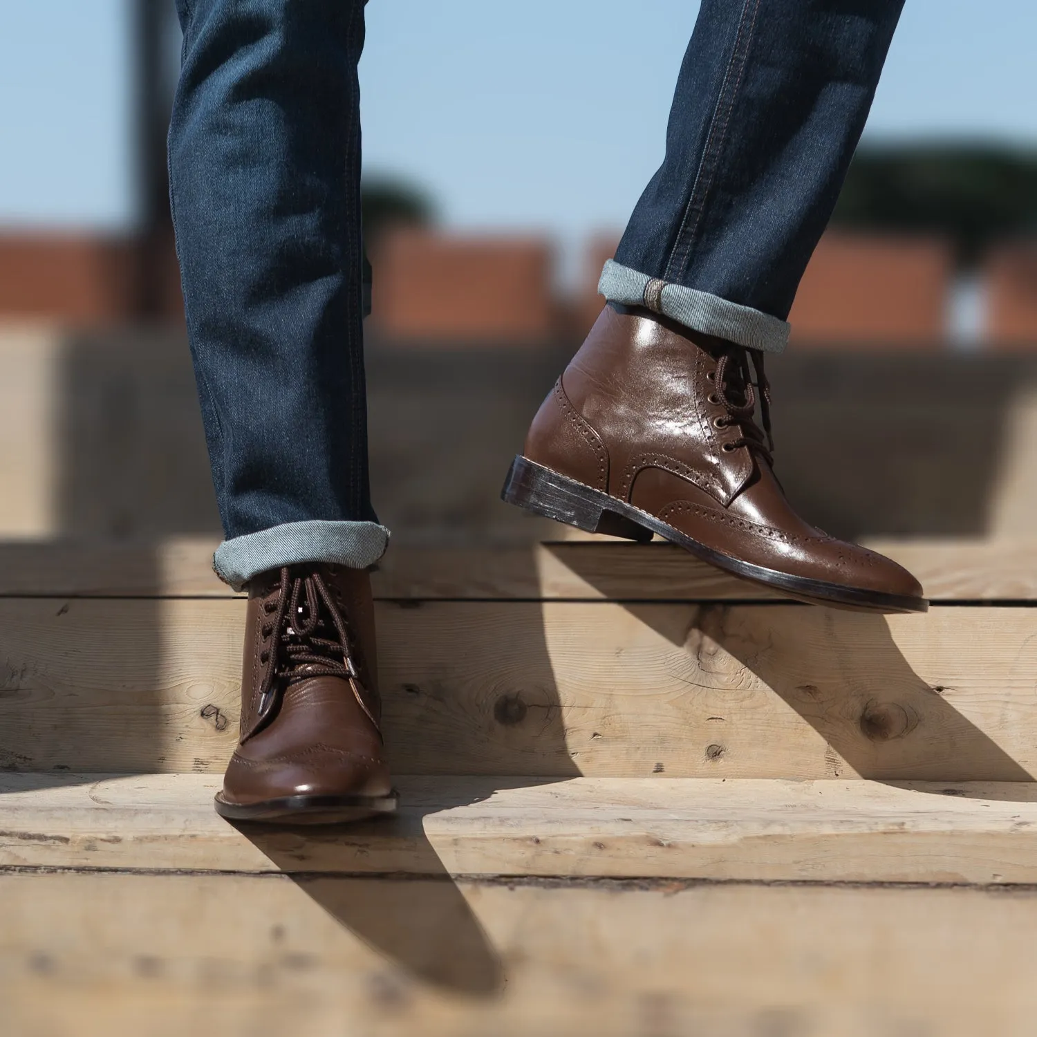 Duster Brogues Derby Brown Leather Boots
