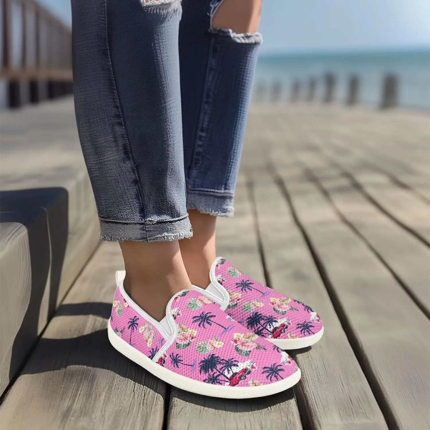 Fashion Wide Barefoot for Women Printing Shoes Lightweight Walking Casual Slip Ons Comfortable Art Painted Soft Shoes US Size 6-11