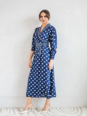 'IT'S A WRAP' DRESS IN NAVY POLKA DOT (EcoVero)