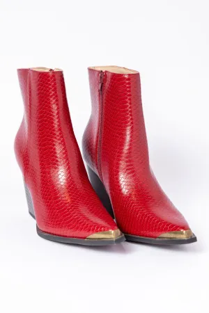 Jessie Red Snakeskin Pointed Toe Booties SALE
