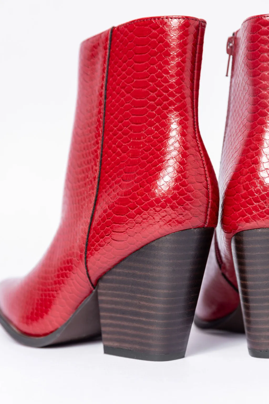 Jessie Red Snakeskin Pointed Toe Booties SALE