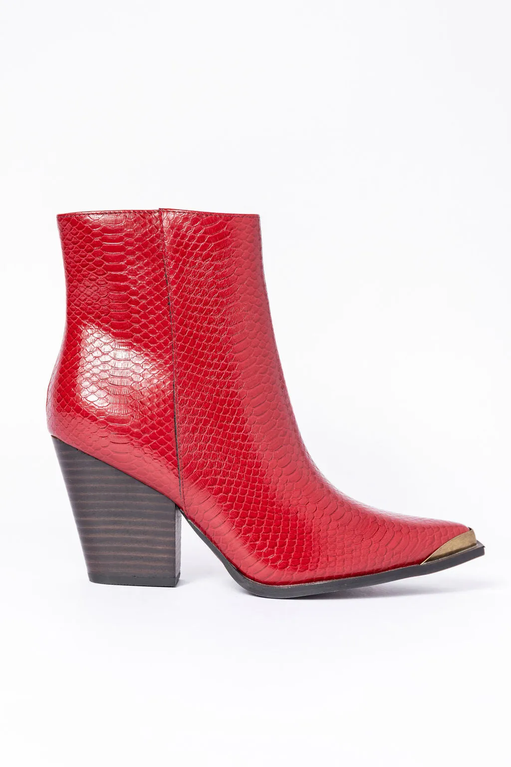 Jessie Red Snakeskin Pointed Toe Booties SALE
