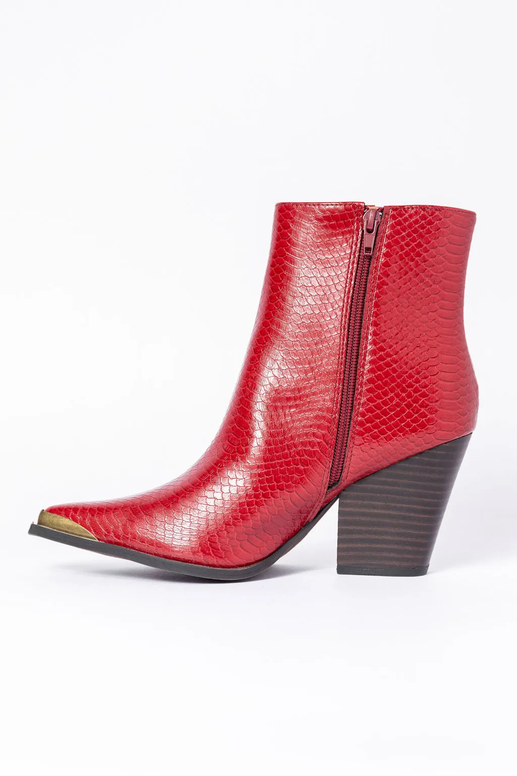 Jessie Red Snakeskin Pointed Toe Booties SALE