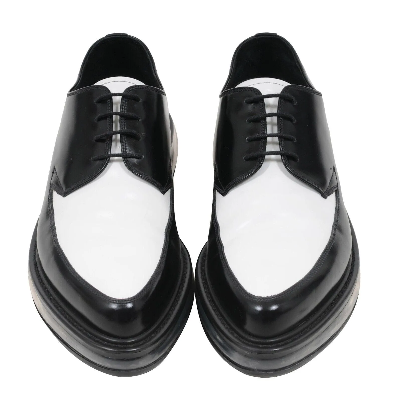 Levitate Creeper Black White Leather Platform Derby