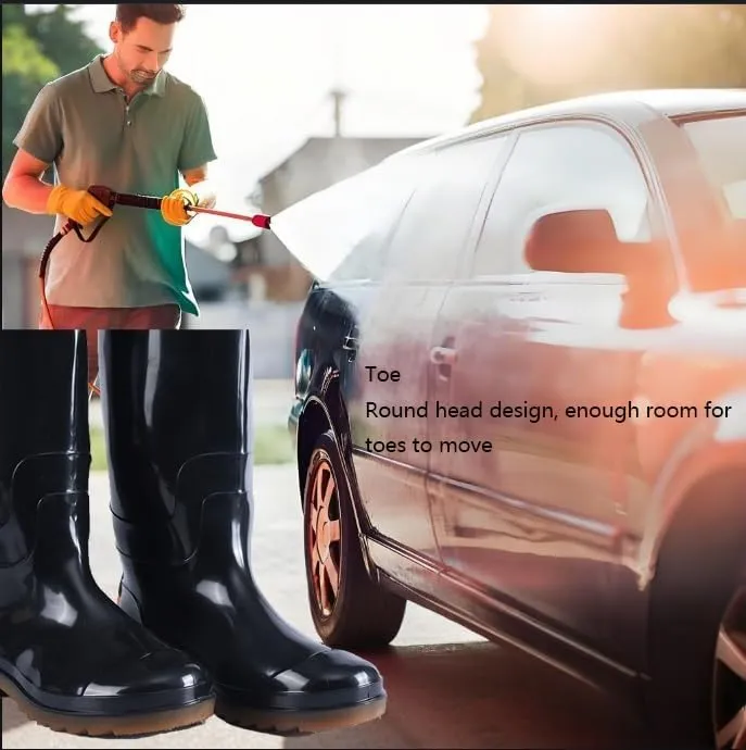 Lightweight Mid Calf Anti Slip Waterproof Rubber Fishing Rain Boot for Men, Outdoor Garden Work PVC Breathable Rain Boots, for Gardening Farming Camping Fishing and Yard Working