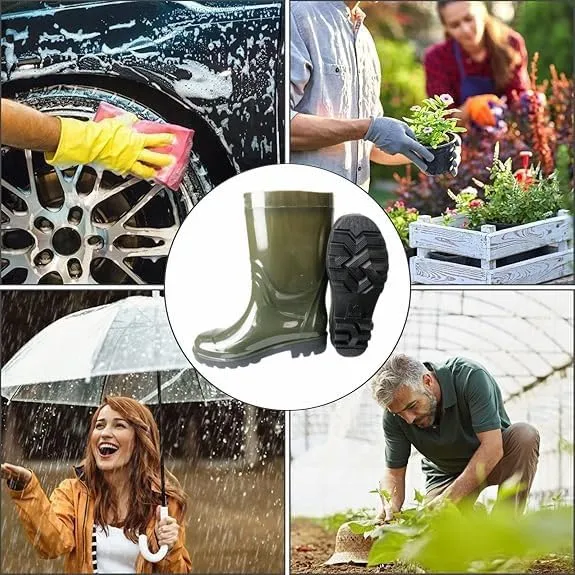 Lightweight Mid Calf Anti Slip Waterproof Rubber Fishing Rain Boot for Men, Outdoor Garden Work PVC Breathable Rain Boots, for Gardening Farming Camping Fishing and Yard Working