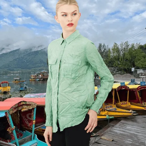 Long Sleeve Crushed Silk Shirt