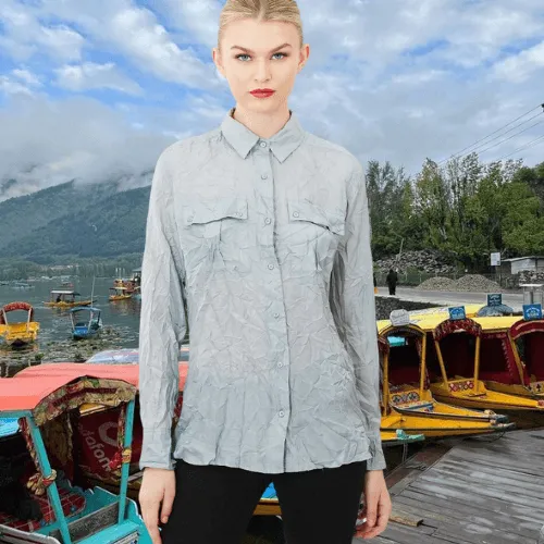 Long Sleeve Crushed Silk Shirt