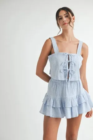 MABLE Gingham Plaid Crop Top and Mini Skirt Set In Blue