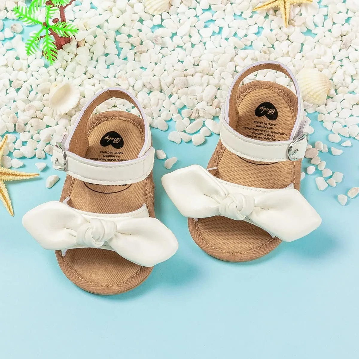 Meckior Baby Toddler Infant Girls PU Leather Soft Open Toe Summer Sandals Flower Princess Flat Shoes