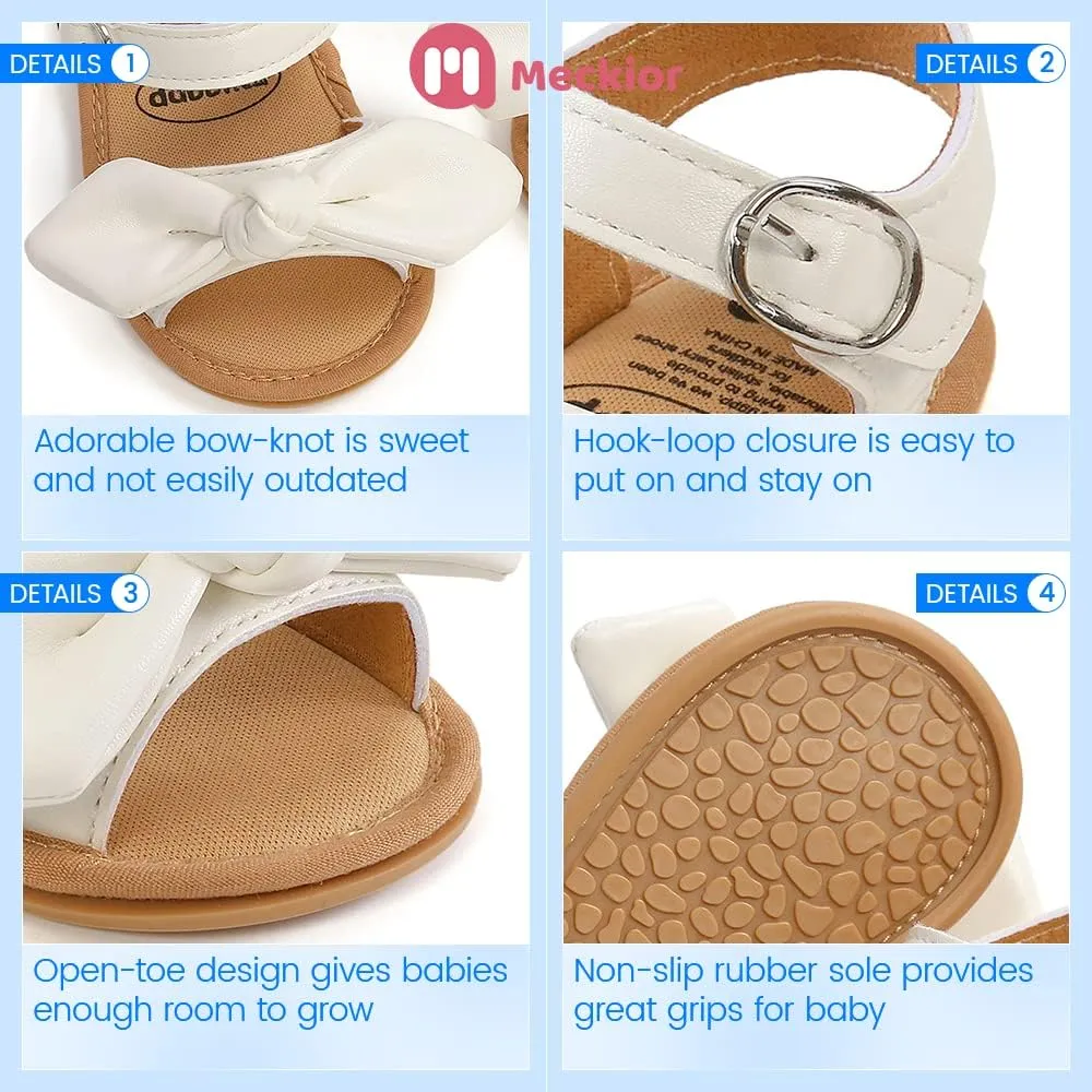 Meckior Baby Toddler Infant Girls PU Leather Soft Open Toe Summer Sandals Flower Princess Flat Shoes