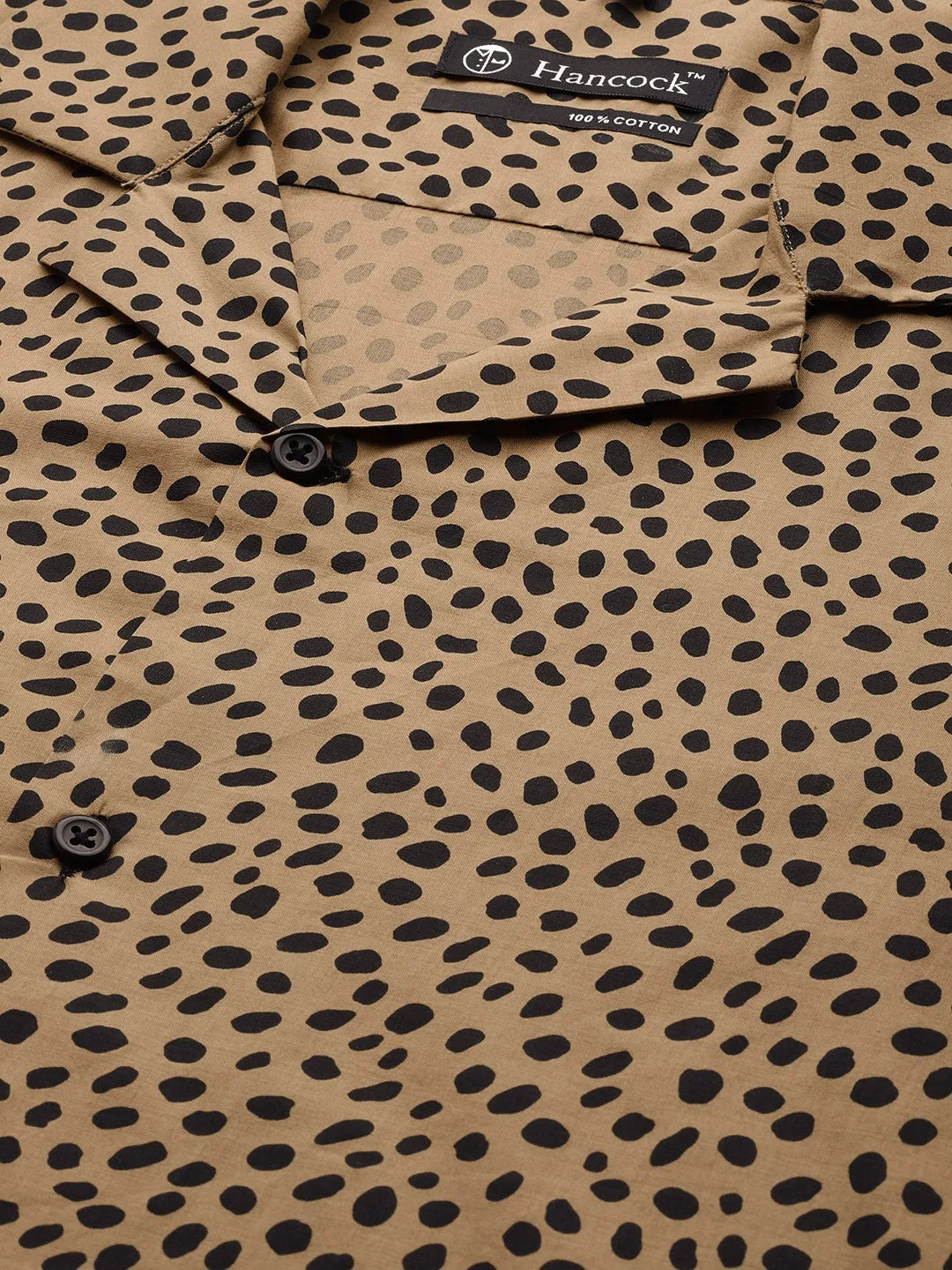 Men Beige & Black Printed Viscose Rayon Relaxed Fit Casual Resort shirt