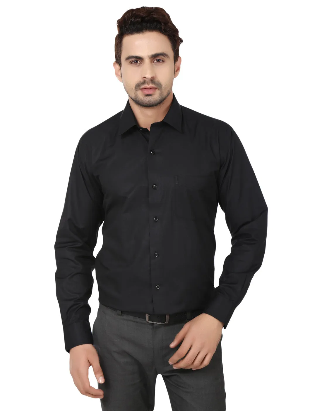 Men Black Solid Cotton Rich Slim Fit Formal Shirt