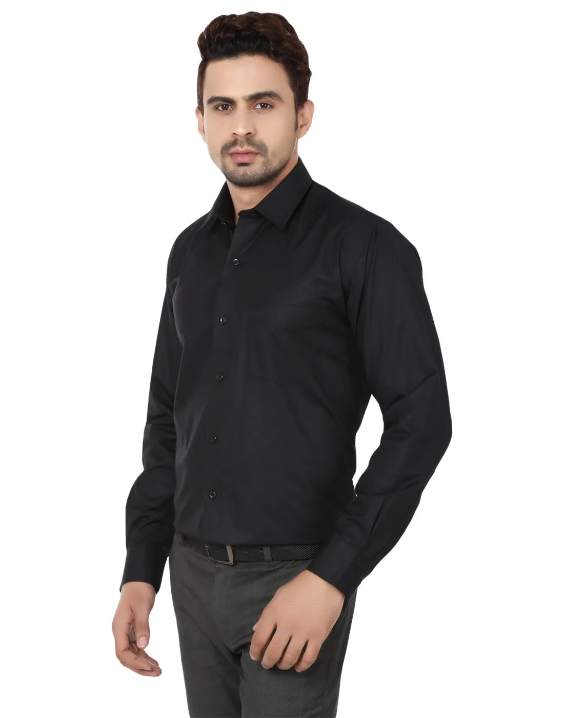 Men Black Solid Cotton Rich Slim Fit Formal Shirt