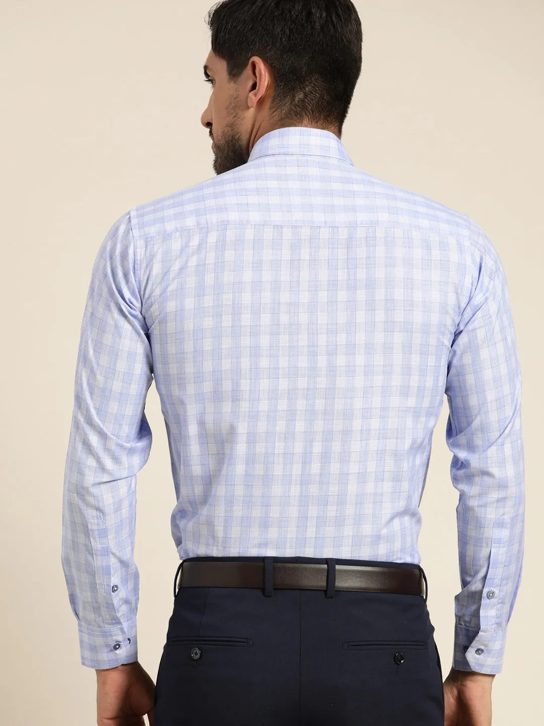 Men Blue Checked Cotton Rich Slim Fit Formal Shirt