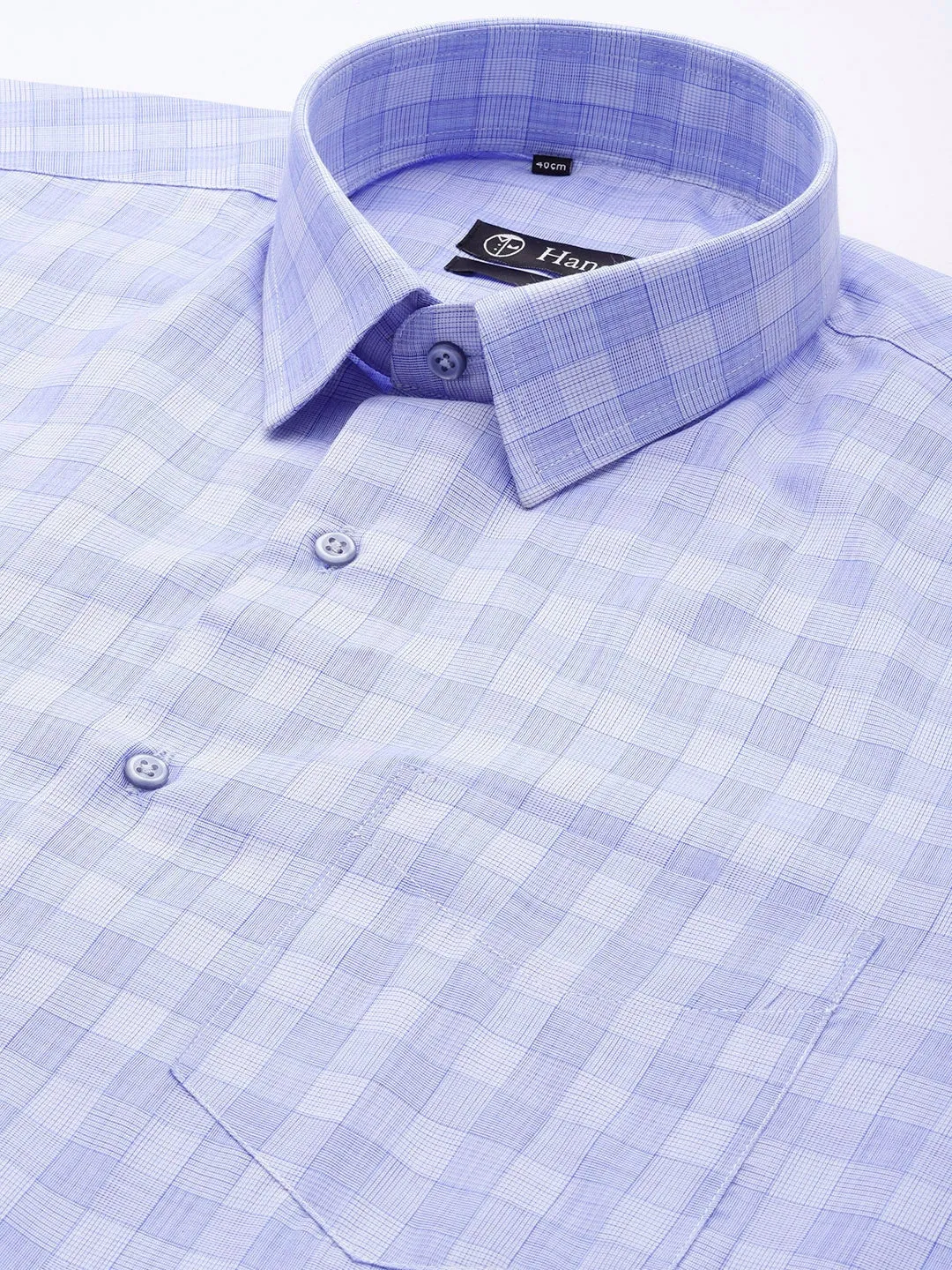 Men Blue Checked Cotton Rich Slim Fit Formal Shirt