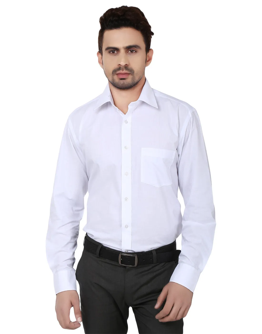 Men Cream Solids Cotton Rich Regular Fit Formal Shirt