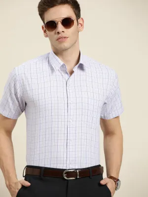 Men Lavender Checks Cotton Rich Slim Fit Formal Shirt