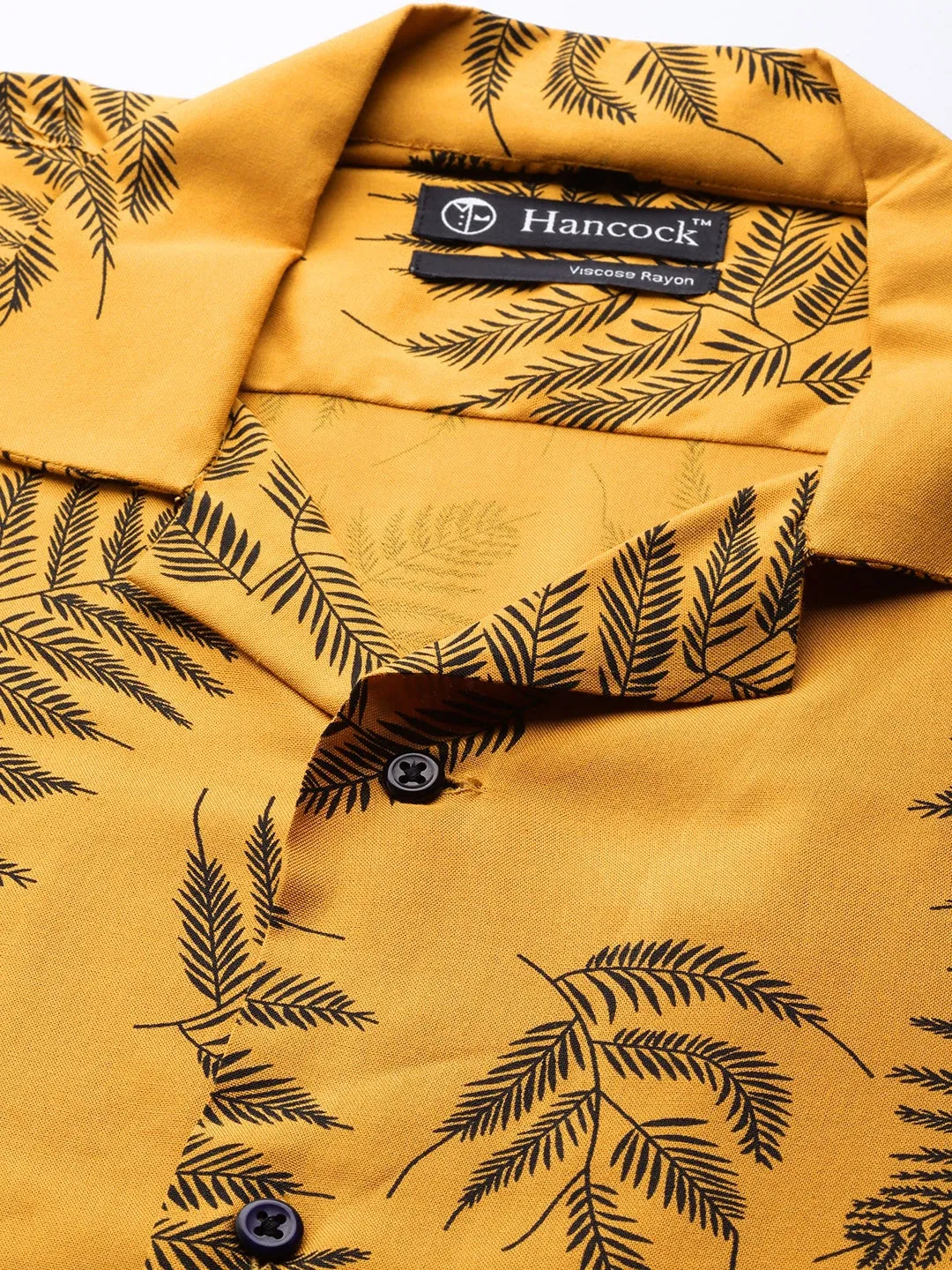 Men Mustard Printed Pure Cotton Relaxed Fit Casual Resort Shirt
