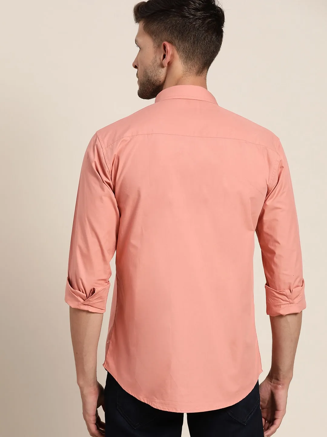Men Punch Solids Pure Cotton Slim Fit Casual Shirt