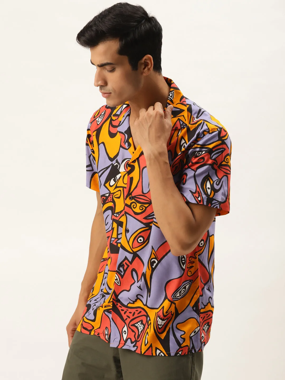 Men Yellow & Multi Printed Viscose Rayon Relaxed Fit Casual Resort Shirt
