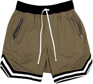 Men's Basketball Shorts with Zipper Pockets Lightweight Quick Dry Mesh Athletic Running Sweat Shorts Drawstring