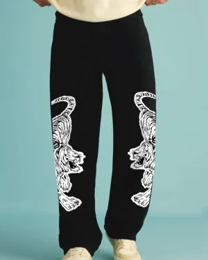 Men's Black Cotton Pants - Snow Tiger