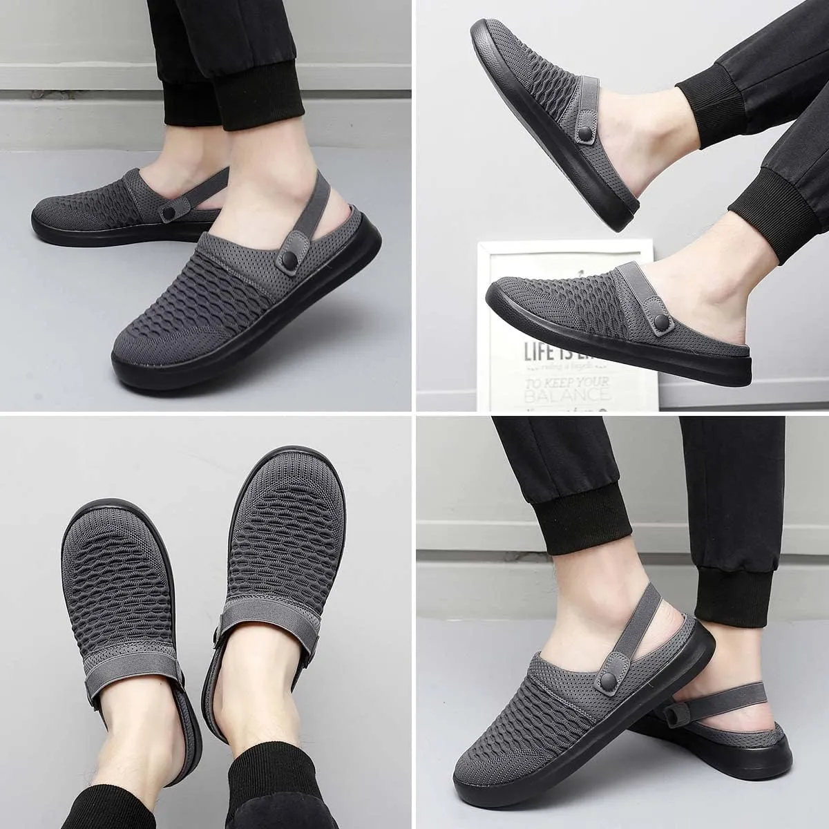 Men's Women's Summer Flat Sole Light Weight Breathable Mesh Quick Dry Beach Slippers Anti-Slip Garden Sandals Clogs Shoes Indoor Outdoor