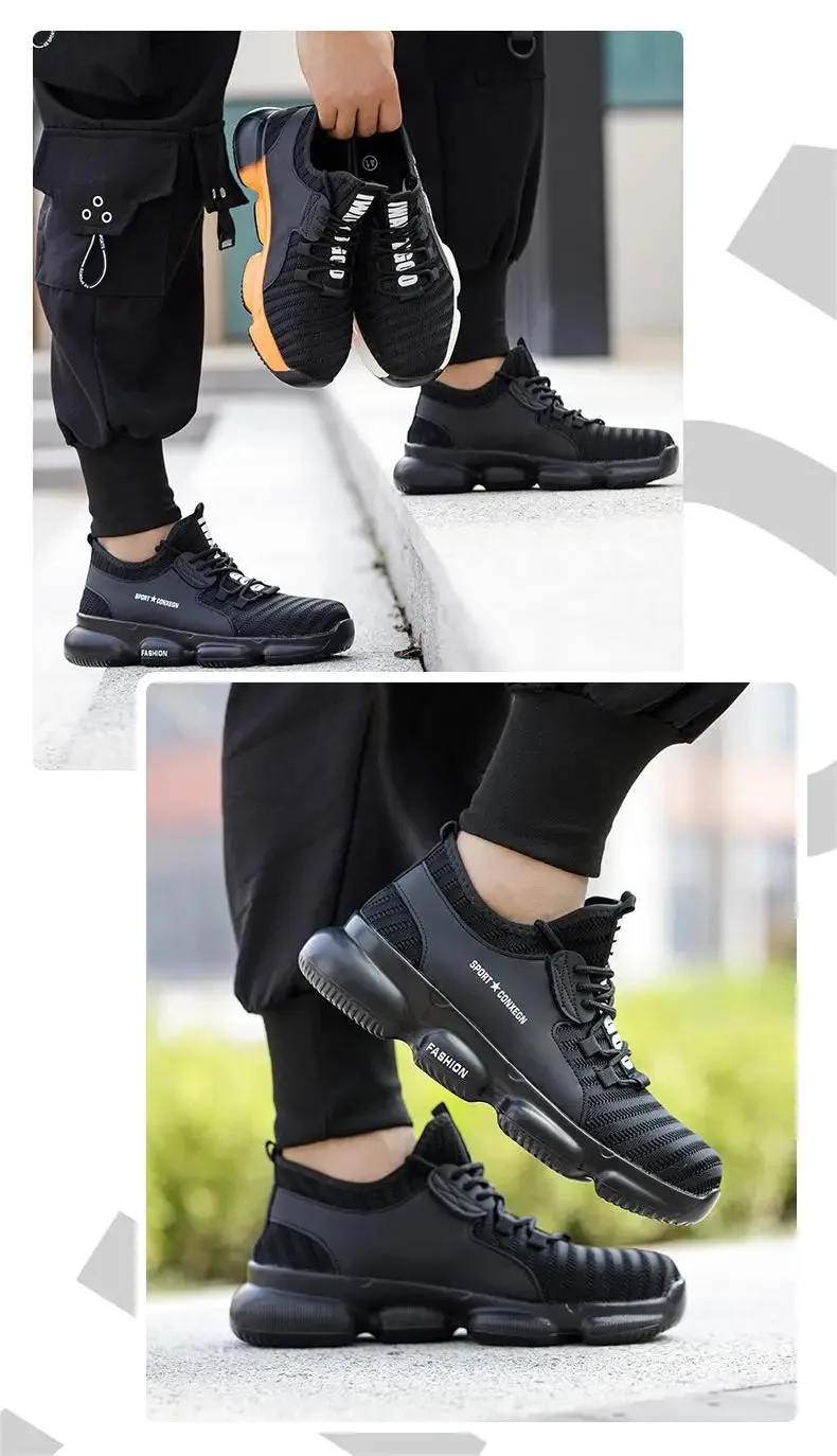 Men's Work Sneakers Steel Toe Puncture-Proof Safety Shoes Boots Men's Anti-smash Working Protective Shoes