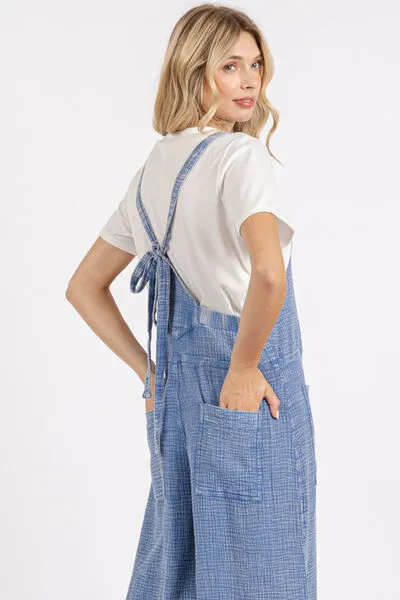 Mittoshop Textured Wide Leg Overalls In Blue