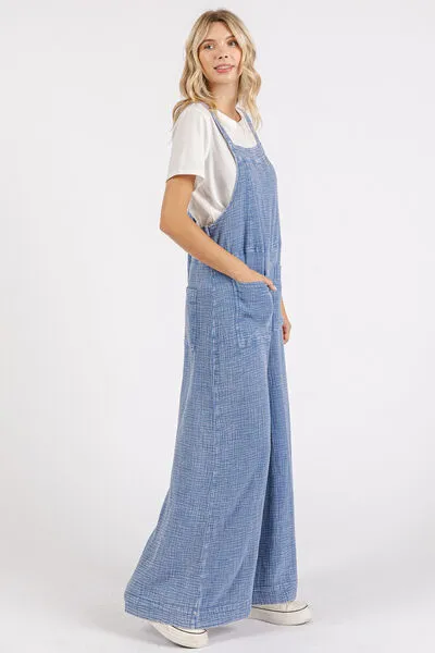 Mittoshop Textured Wide Leg Overalls In Blue
