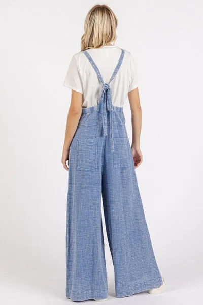 Mittoshop Textured Wide Leg Overalls In Blue