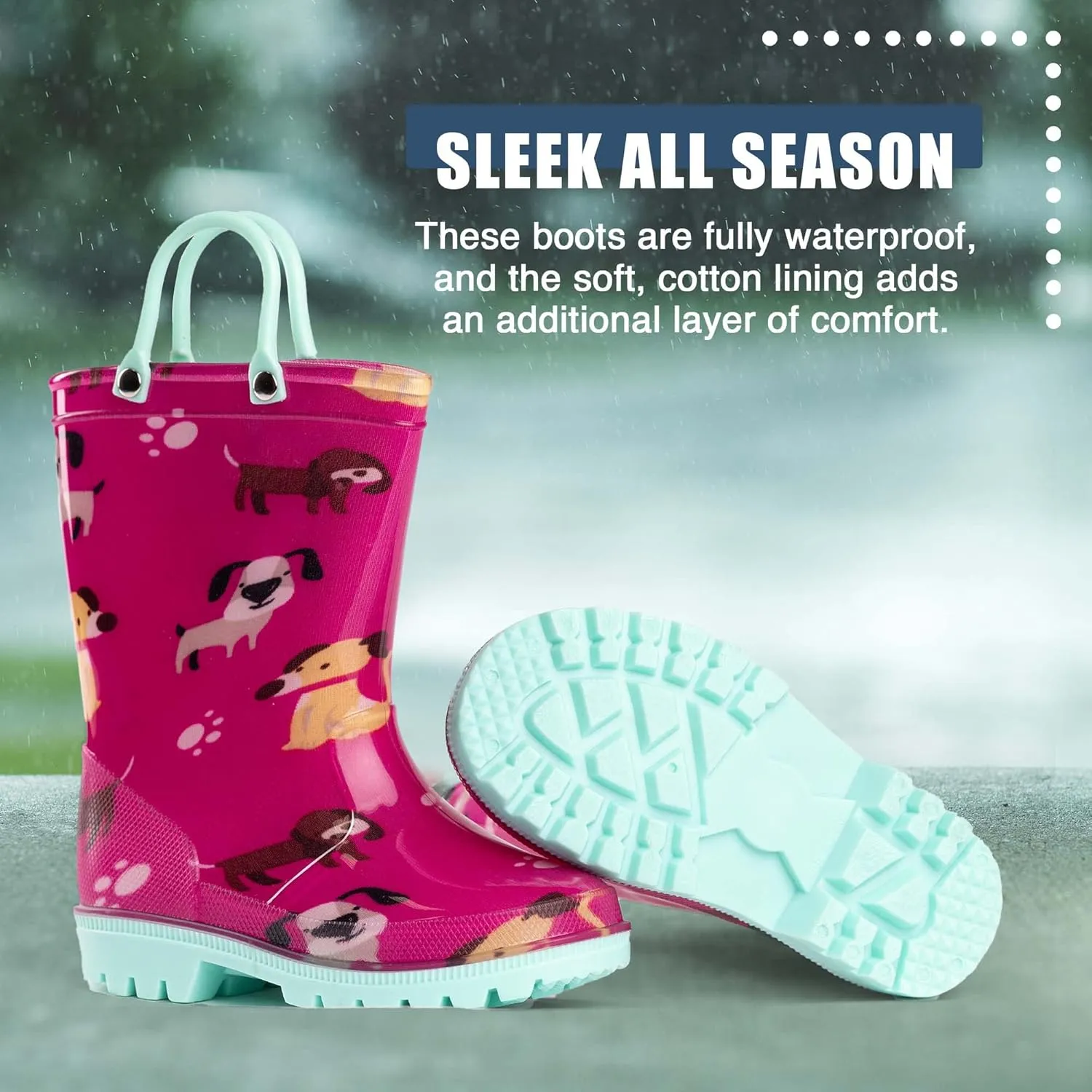 NORTY PVC Rain Boots for Kids - Waterproof PVC Boots Boys and Girls Solid & Printed Rainboots for Toddlers and Kids
