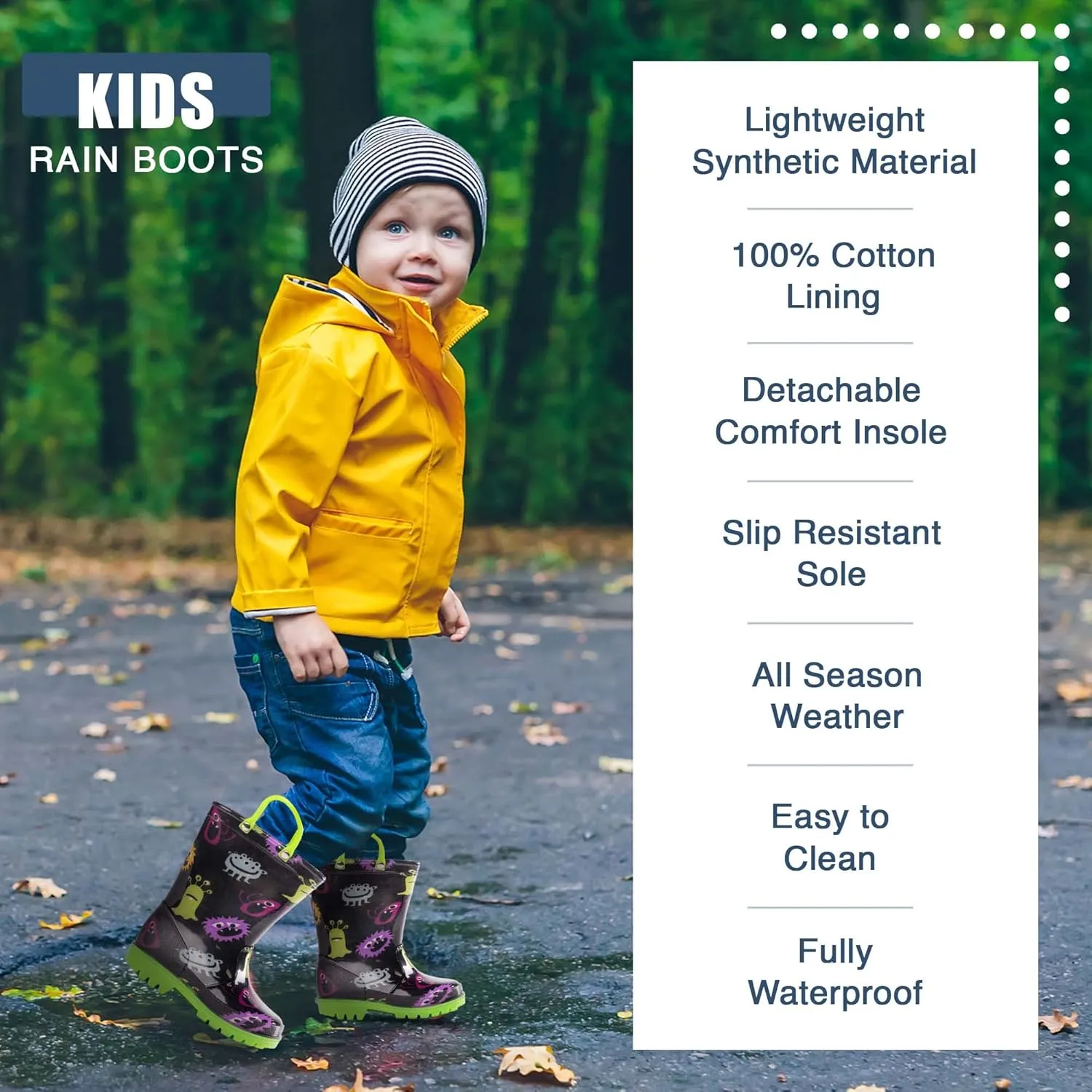 NORTY PVC Rain Boots for Kids - Waterproof PVC Boots Boys and Girls Solid & Printed Rainboots for Toddlers and Kids
