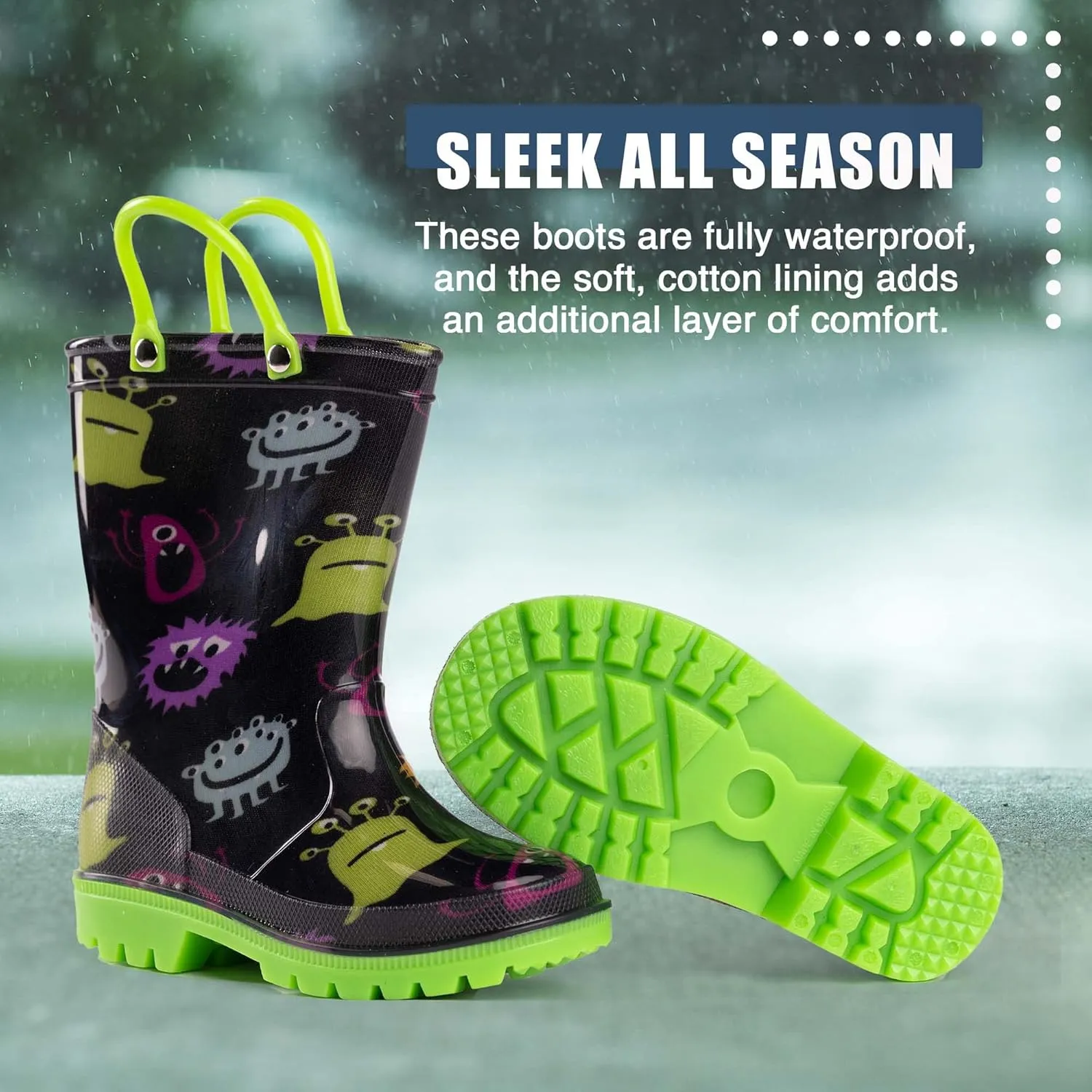 NORTY PVC Rain Boots for Kids - Waterproof PVC Boots Boys and Girls Solid & Printed Rainboots for Toddlers and Kids