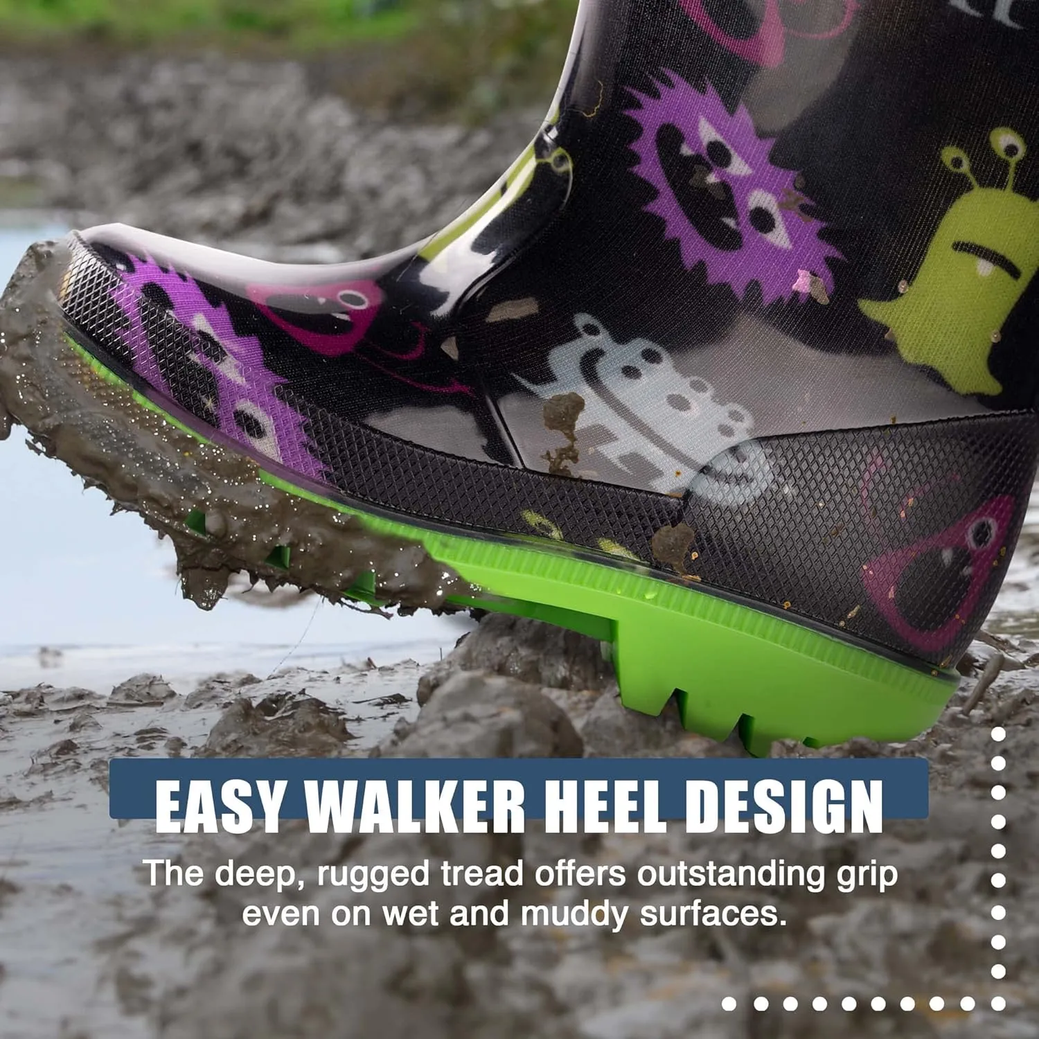 NORTY PVC Rain Boots for Kids - Waterproof PVC Boots Boys and Girls Solid & Printed Rainboots for Toddlers and Kids