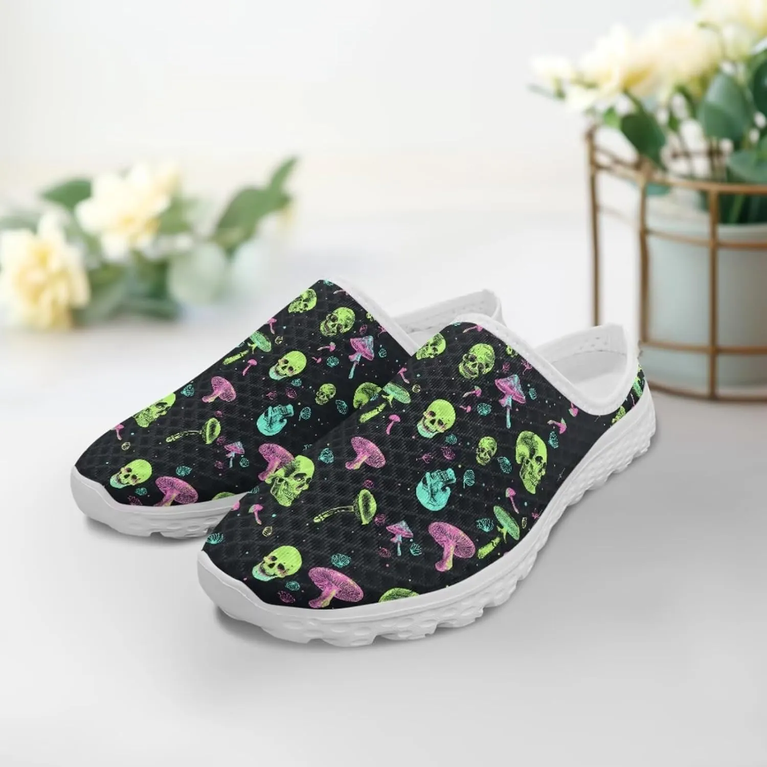 Novelty Mushrooms Women's Slip On Mule Sneakers Anti-Slip Walking Shoes with Elastic Thick Sole for Outdoor Indoor