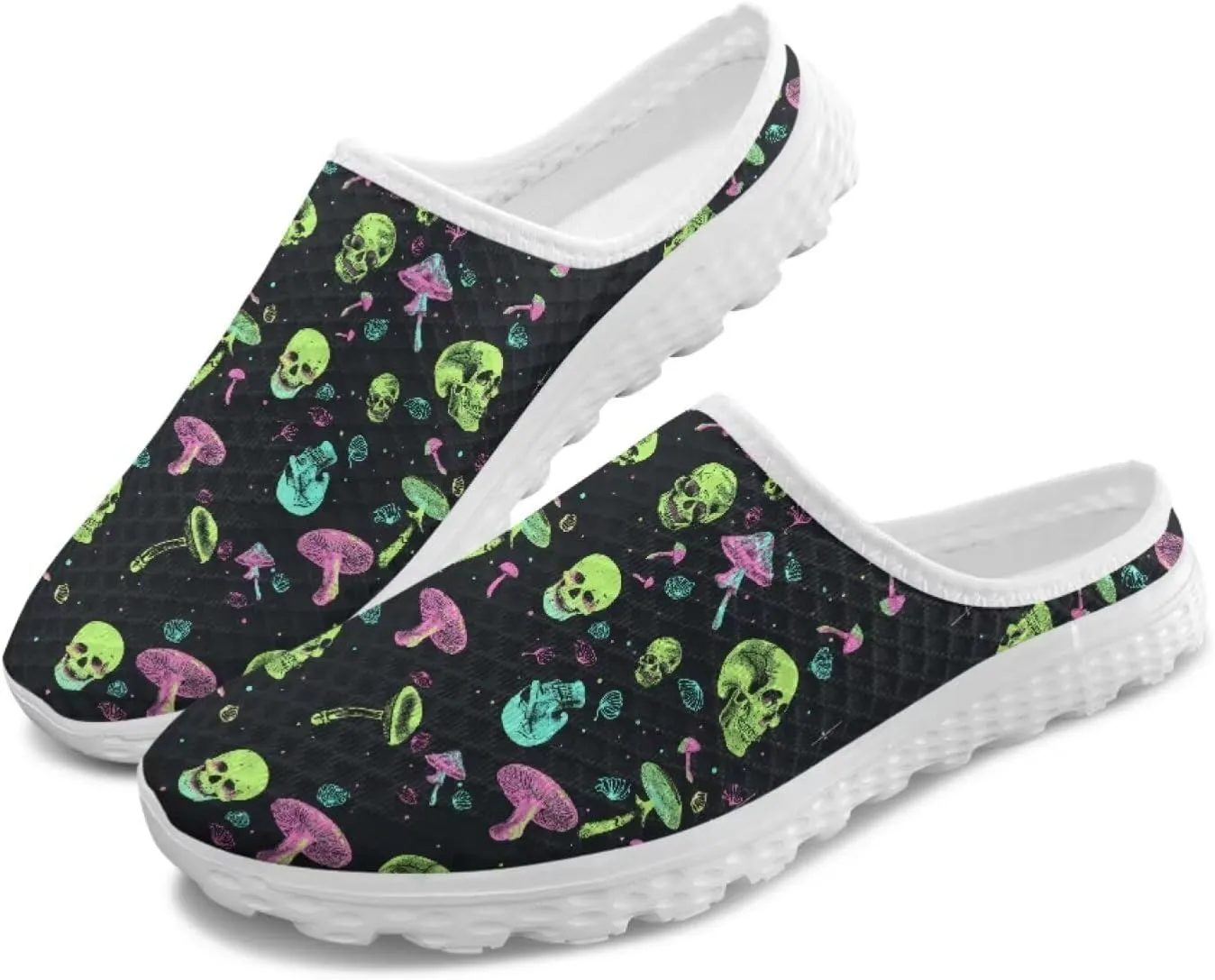 Novelty Mushrooms Women's Slip On Mule Sneakers Anti-Slip Walking Shoes with Elastic Thick Sole for Outdoor Indoor