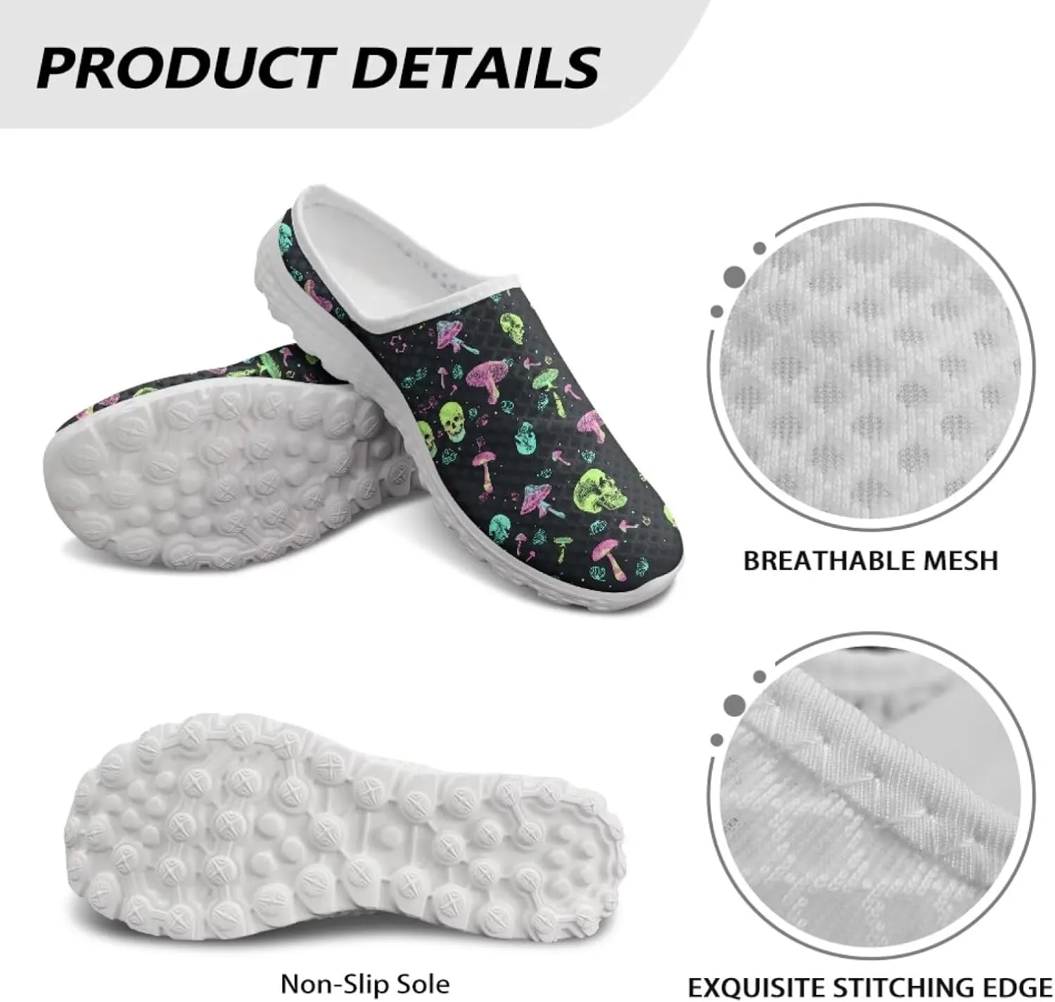 Novelty Mushrooms Women's Slip On Mule Sneakers Anti-Slip Walking Shoes with Elastic Thick Sole for Outdoor Indoor