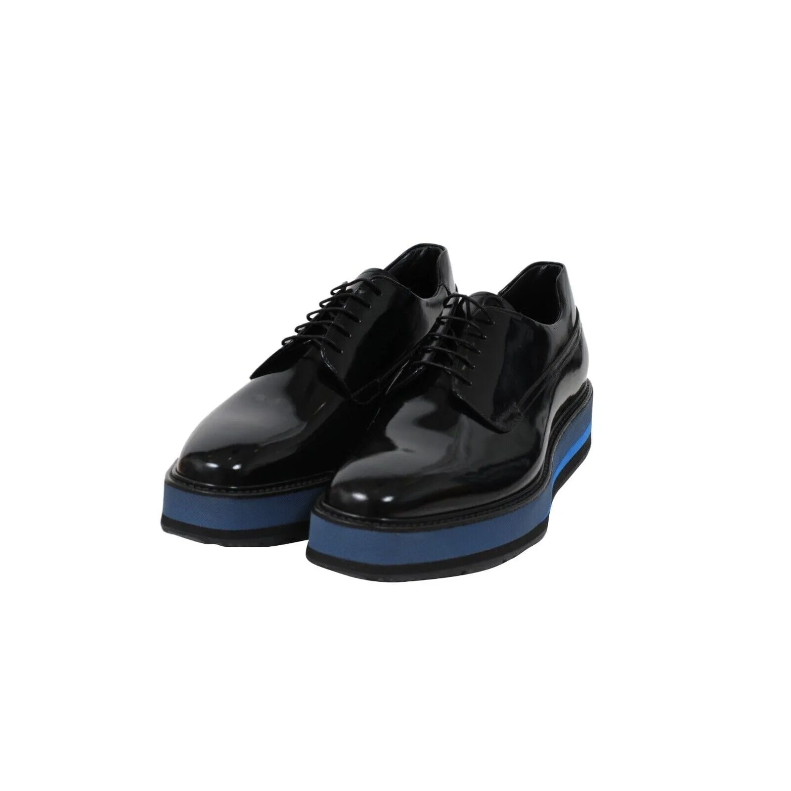 Platform Chunky Derby Black Leather Blue Sole Brogues