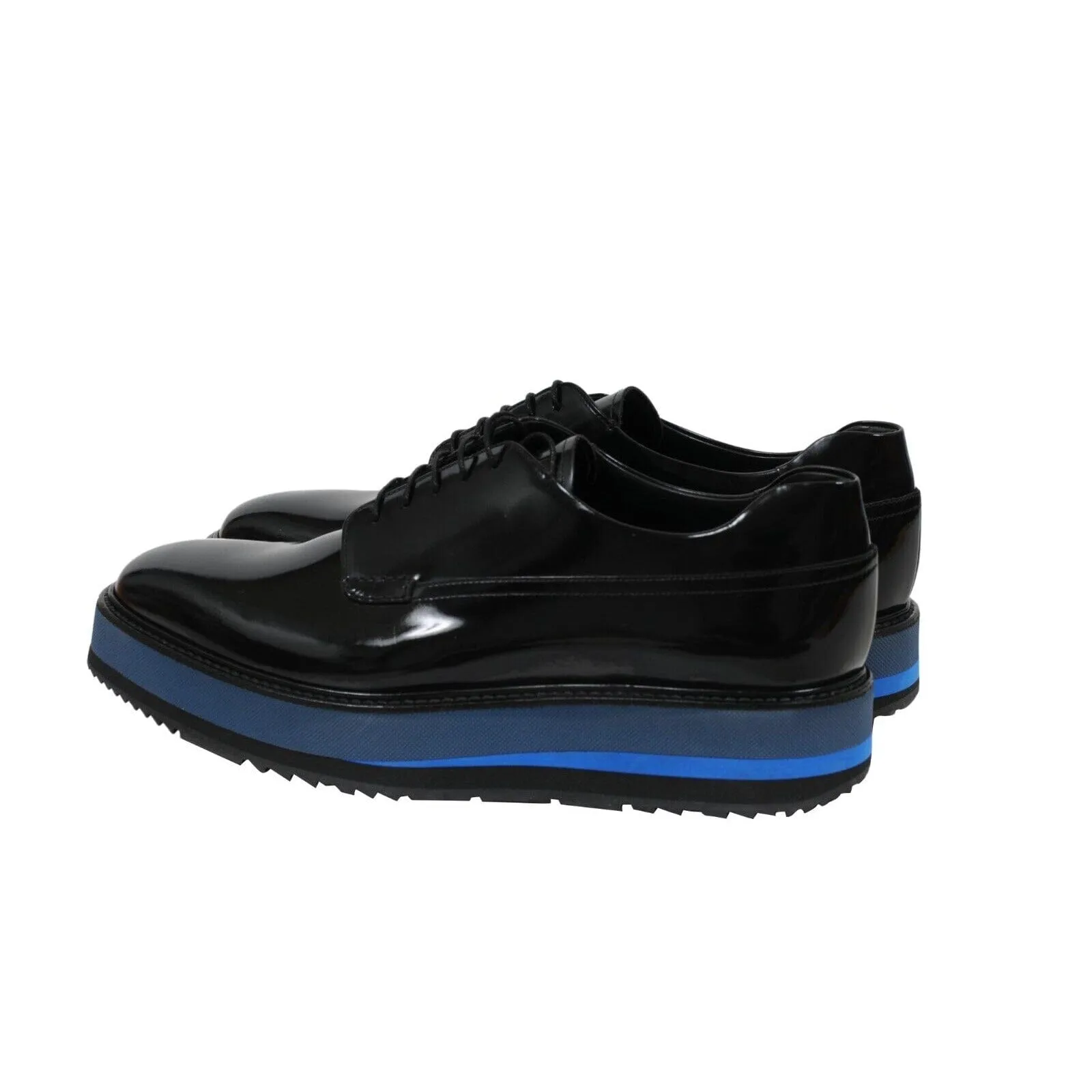 Platform Chunky Derby Black Leather Blue Sole Brogues